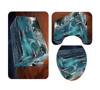 3 Pieces Polyester Non Slip Bathroom Mat Sets Bath Mat + Pedestal Mat + Toilet Seat Cover Mat, Morbuy Home Decor - Marine Animal (Mermaid C)