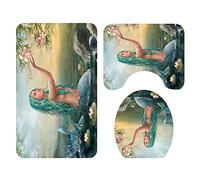 3 Pieces Polyester Non Slip Bathroom Mat Sets Bath Mat + Pedestal Mat + Toilet Seat Cover Mat, Morbuy Home Decor - The Underwater World (Mermaid)