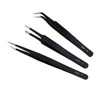 3 Pieces Precision ESD Tweezers Set,Stainless Steel Anti-Static Tweezers with Curved, Pointed for Eyelash Extension,Craft,Jewelry Making,Electronics,Hair Removal