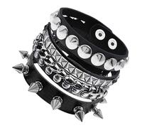 3 Pieces Punk Bracelets Leather Studded, Gothic Spiked Bracelets, Adjustable Emo Punk Accessories Bracelet for Man Woman. Perfect for Concerts, Parties, Halloween, Prom, Christmas