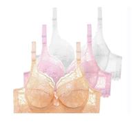3 Pieces Push Up Bras for Women, Lace Bralettes for Women, Floral Lace No Underwire Wireless Bra, Plain Sexy High Support Bra, Plus Size Comfortable Brassiere with Adjustable Strap Rose Gold