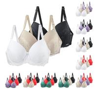 3 Pieces Push Up Bras for Women, Sexy Lace Bralettes for Women, Floral Lace No Underwire Wireless Bra, High Support Bra with Adjustable Strap, Comfortable Everyday Bras Plus Size Light Blue