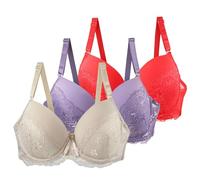 3 Pieces Push Up Bras for Women, Sexy Lace Bralettes for Women, Floral Lace No Underwire Wireless Bra, High Support Bra with Adjustable Strap, Comfortable Everyday Bras Plus Size Navy