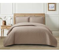3 Pieces Quilted Bedspread Bed Throws Luxury Embossed Diamond Check Pattern Reversible Quilt Bedspreads Coverlets for Bedroom Decor with Matching Pillow Shams, Quilt Bedding Set (Mink, King)