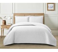 3 Pieces Quilted Bedspread Bed Throws Luxury Embossed Diamond Check Pattern Reversible Quilt Bedspreads Coverlets for Bedroom Decor with Matching Pillow Shams, Quilt Bedding Set (White, Super King)