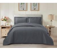 3 Pieces Quilted Bedspread Bed Throws Luxury Embossed Tropical Leaf Pattern Reversible Quilt Bedspreads Coverlets for Bedroom Decor with Matching Pillow Shams Quilt Bedding Set (Grey, Super King)