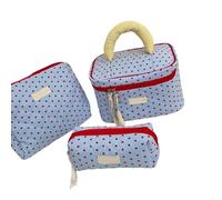 3 Pieces Quilted Cosmetic Bag Set with Bows Decoration Makeup Bags Storage Organized Suitable for Women and Girls Makeup Bag Set