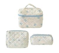 3 Pieces Quilted Cosmetic Bag Set with Bows Decoration Makeup Bags Storage Organized Suitable for Women and Girls Beauty Travel Bags