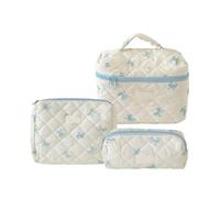 3 Pieces Quilted Cosmetic Bag Set with Bows Decoration Makeup Bags Storage Organized Suitable for Women and Girls Quilted Cosmetic Bag
