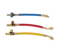 3 Pieces R134A R410A R22 A/C Refrigeration Charging Hoses with Ball Valve, 1/4 Inch SAE Female, 800PSI High Pressure, Red Blue Yellow