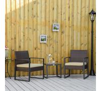 Outsunny 3 Pieces Rattan Patio Bistro Set 2 Chairs Coffee Side Table Set Beige - Beige