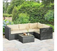 Outsunny 3 Pcs Rattan Corner Sofa Set Coffee Table Garden Furniture w/ Cushion Outsunny Beige One Size