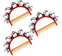 3 Pieces Red Christmas Sleigh Bells Jingle Gold Bells Musical Bell Instrument Wooden Handle Bells for Valentines (7 Bells)