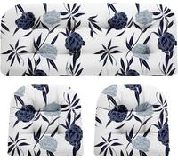 3 Pieces Replacement Seat Cushion Set for Rattan Chair, All Weather Waterproof Wicker Chairs Bench Cushions Thickened Patio Outdoor Sofa Garden Pads 1 Loveseat & 2 U-Shaped Cushions, Blue Enchantress