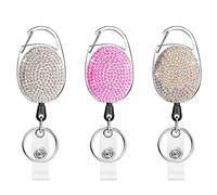 3 Pieces Retractable Keychain Set Extendable Steel Wire Lanyard with Shiny Rhinestones ID Card Holder Brand Holder Suitable for Teachers, Students, Doctors