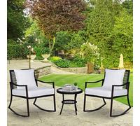 3 Pieces Rocking Chair Bistro Set Furniture Coffee Table Rattan Wicker Brown