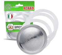 3 Pieces Rubber Gasket with Coffee Filter for 2 Cup is Suitable for Bialetti Moka Italian Coffee Makers - Warranty 5 Years - Made in Italy - ONIX TECH