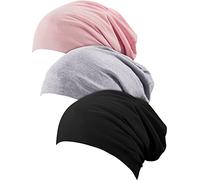 3 Pieces Satin Sleep Hat Slouchy Beanie Slap Hat for Women (Black, Gray, Pink)