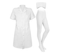 3 Pieces Set White Short Sleeve Professional Medical Lab Coat Nurse Hat Headband Nurse Cap Solid Color Footed Pantyhose Costume for Women (M)