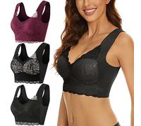 3 Pieces Shaping Lymphatic Detoxification and Powerful Lifting and Side Elimination Breast Enhancement Bra for Women, JZRRSLUHK, Purple+Black 1+Black 2, 3*L