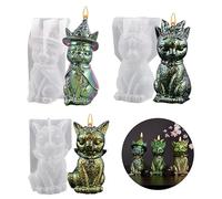 3 Pieces Silicone Candle Mould Magic Cat Halloween Candle Resin Mould Animal Shaped Epoxy Casting Mould for DIY Craft Home Decoration Chocolate Candy Soap Handmade Gift