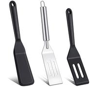 3 Pieces Silicone Crepe Spatula Kitchen Brownie Spatula Cooking Narrow Spatula Nonstick Mini Serving Spatula Stainless Steel Mini Slotted Turner Pan Flipper for Brownies Pancake Cookie Egg