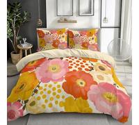 3 Pieces Single Duvet Cover, Soft Brushed Microfiber Cream Printed Bedding Set - Retro Floral Polka Dot Leaf Comforter Cover with Zipper Closure for Boys Girls Teenagers 135 × 200 cm