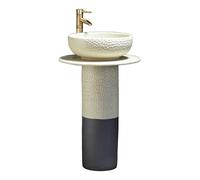 3-Pieces Sink, Ceramic Floor Standing Sink Vanity Vessel with Faucet and Drain Kit, Outdoor Indoor Use