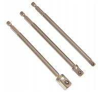3 Pieces Socket Adapter Set, 150mm Impact Wrench Socket Extension Bar 1/4" Hex Shank to Square Socket Extension Drill Bit Set 1/4" 3/8" 1/2" Square Drive
