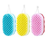 3 Pieces Soft Bath Foam Sponge Exfoliating Body Shower Sponge Double-Sided Fiber Sponges for Women and Men Body Cleaning Supplies (Yellow, Red, Blue)