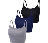3 Pieces Spaghetti Strap Tank Camisole Top Crop Tank Top for Sports Yoga Sleeping (Black, Dark Grey, Navy, L)