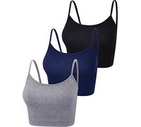 3 Pieces Spaghetti Strap Tank Camisole Top Crop Tank Top for Sports Yoga Sleeping (Black, Dark Grey, Navy, M)