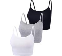 3 Pieces Spaghetti Strap Tank Camisole Top Crop Tank Top for Sports Yoga Sleeping (Black, White, Grey, L)
