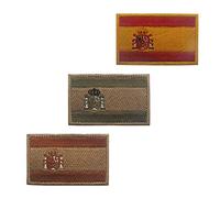 3 Pieces Spain Flag Patch Full Embroidery Military Uniform Emblem Patches Hook and Loop Fasteners Backing Patches