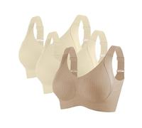 3 Pieces Sports Bras for Women Full Coverage Ribbed Seamless Bralettes Soft Breathable Lingerie Ladies Bra Adjustable Leisure Stretch Everyday Bra Underwear Plus Size Comfort Non Wired Bras