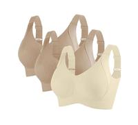 3 Pieces Sports Bras for Women Full Coverage Ribbed Seamless Bralettes Soft Breathable Lingerie Ladies Bra Adjustable Leisure Stretch Everyday Bra Underwear Plus Size Comfort Non Wired Bras