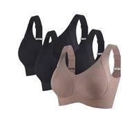 3 Pieces Sports Bras for Women Full Coverage Ribbed Seamless Bralettes Soft Breathable Lingerie Ladies Bra Adjustable Leisure Stretch Everyday Bra Underwear Plus Size Comfort Non Wired Bras