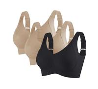3 Pieces Sports Bras for Women Full Coverage Ribbed Seamless Bralettes Soft Breathable Lingerie Ladies Bra Adjustable Leisure Stretch Everyday Bra Underwear Plus Size Comfort Non Wired Bras