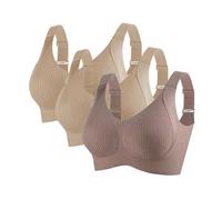 3 Pieces Sports Bras for Women Full Coverage Ribbed Seamless Bralettes Soft Breathable Lingerie Ladies Bra Adjustable Leisure Stretch Everyday Bra Underwear Plus Size Comfort Non Wired Bras