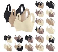 3 Pieces Sports Bras for Women Full Coverage Ribbed Seamless Bralettes Soft Breathable Lingerie Ladies Bra Adjustable Leisure Stretch Everyday Bra Underwear Plus Size Comfort Non Wired Bras