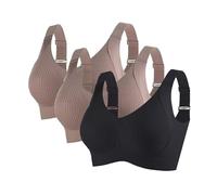 3 Pieces Sports Bras for Women Full Coverage Ribbed Seamless Bralettes Soft Breathable Lingerie Ladies Bra Adjustable Leisure Stretch Everyday Bra Underwear Plus Size Comfort Non Wired Bras