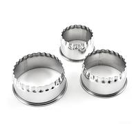3 Pieces Stainless Steel Crinkle Edge Pastry Cookie and Scone Cutters, Round Dumpling Wrapper Moulds for Baking Mince Pies, Biscuits and Tarts in Home Kitchen, Silver