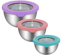 3 Pieces Stainless Steel Mixing Bowl Set Mixing Bowl with Visible Lids & Measuring Marks Nesting Metal Bowl Set for Cooking Baking Preparing Storage 1.5L/ 3L/ 5L