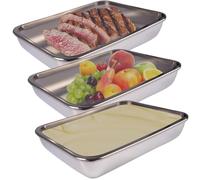 3 Pieces Steel Containers with Lids with Lids,25 x 20 x 5cm Stainless Steel Storage Containers,Dishwasher-Safe Metal Food Container for Refrigerator Organization,Outdoor Picnic and Lunch Box