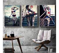 3 Pieces Suicide Squad Harley Quinn Movie Posters and Prints Joker Women Canvas Painting Wall Art Picture for Living Room Decor 50x70cm No Frame