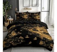 3 Pieces Super King Duvet Cover, Soft Brushed Microfiber Black Gold Printed Bedding Set - Fantasy Dark Garden Architecture Comforter Cover with Zipper Closure for Boys Girls Teenagers 260 × 220 cm