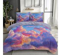3 Pieces Super King Duvet Cover, Soft Brushed Microfiber Pink Orange Printed Bedding Set - Surreal Cloud Dreamy Cinematic Comforter Cover with Zipper Closure for Boys Girls Teenagers 260 × 220 cm