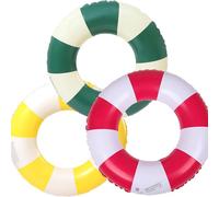 3 Pieces Swimming Ring Adult Air Mattress Swimming Hoop Inflatable Swimming Pool Float, Swimming Ring Tube for Summer Pool Party (Red + Yellow + Green)