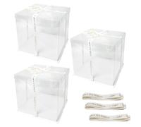 3 Pieces Transparent Cake Box 8 Inchi 26 x 26 x 24 cm, Plastic Gift Boxes with Lid, Double Cake Box, Transparent Box with Ribbon Base, for Packaging Cake Baking for Dessert