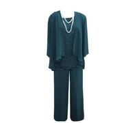 3 Pieces Trouser Suits for Ladies Wedding Teal Mother of The Bride Outfits Chiffon Trouser Suits for Women UK Size 18